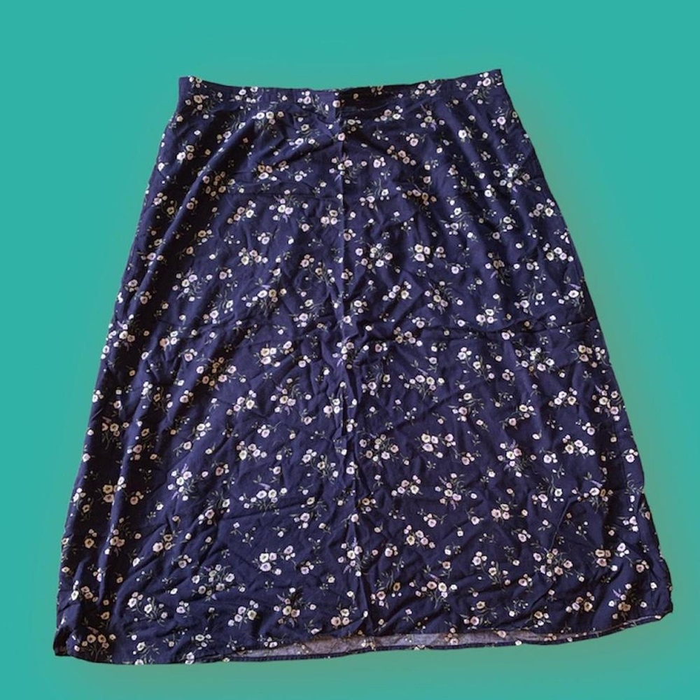 Navy & floral midi skirt